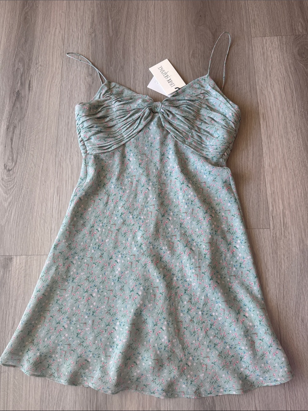 Women's Mini Dress - Light Mint Floral Spaghetti Strap